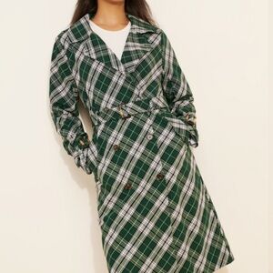 Dolan Green Plaid Trench Coat